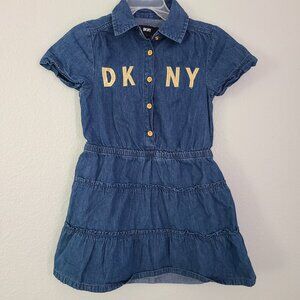 DKNY Girls Chambray Blue Denim with gold Shirt Dress - Size 4T